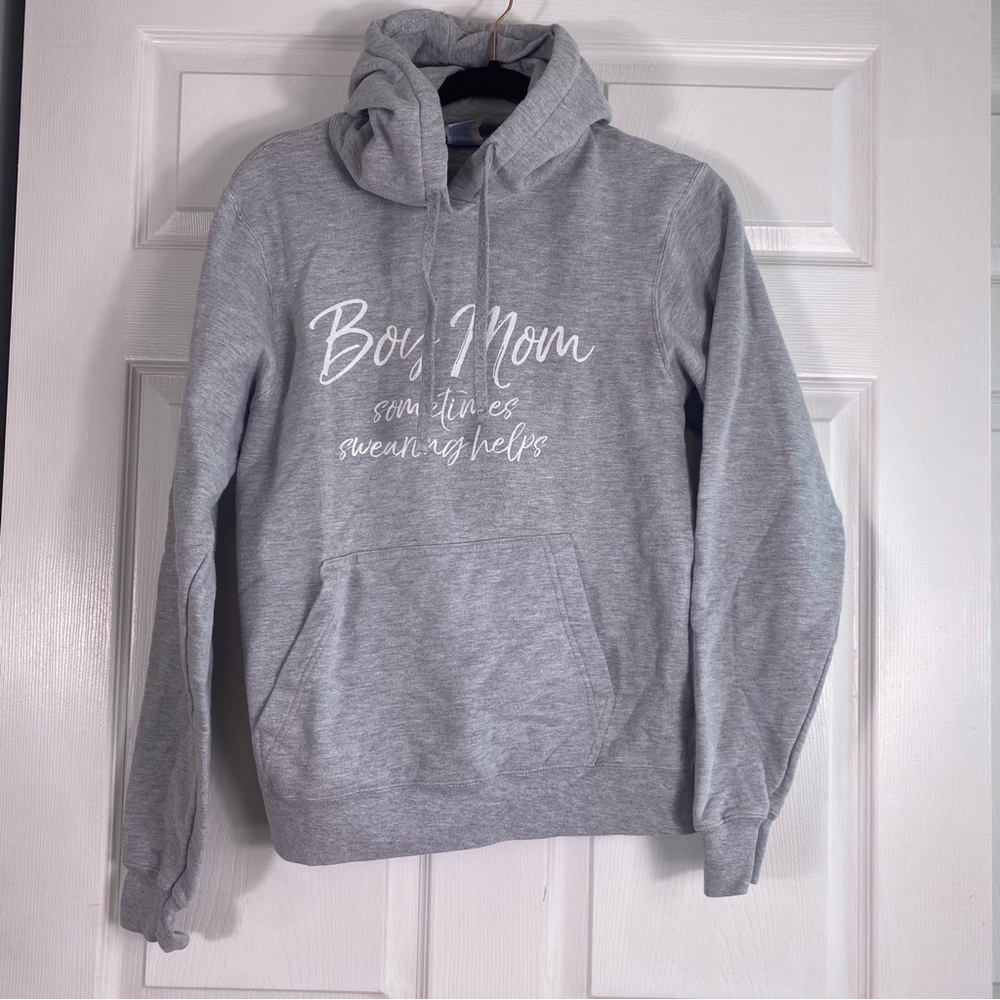 Women’s/Unisex Grey Hoodie with Boy Mom decal